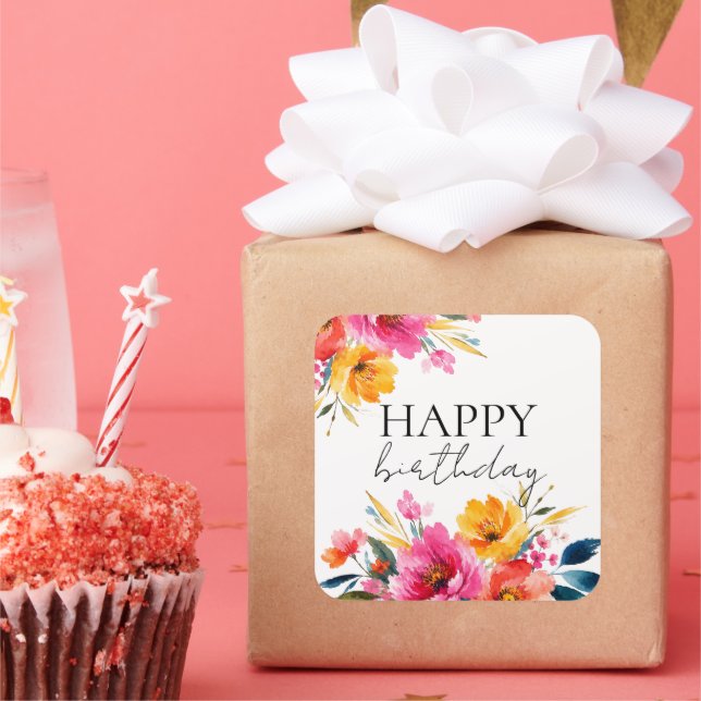 Watercolor Flower Pattern | Modern Floral  Square Sticker (Party)