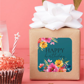 Watercolor Flower Pattern | Modern Floral Square Sticker