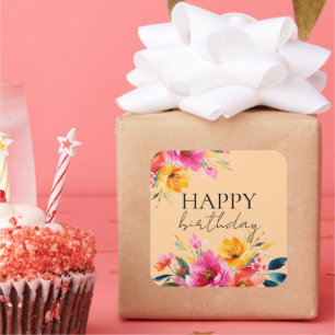 Watercolor Flower Pattern   Modern Floral  Square Sticker