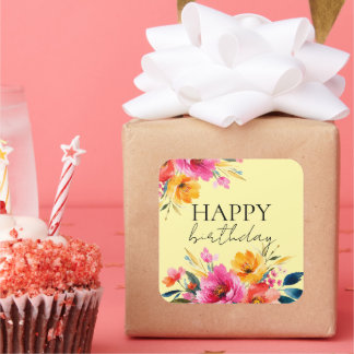 Watercolor Flower Pattern | Modern Floral Square Sticker