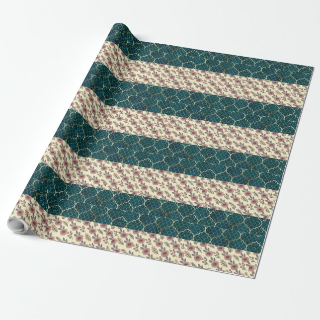 Watercolor Flower Pattern Wrapping Paper (Unrolled)