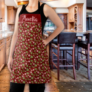 Watercolor flower pink burgundy pattern apron