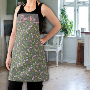 Watercolor flower pink green grey pattern  apron