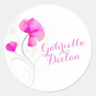 Watercolor flower pink wedding bride groom sticker