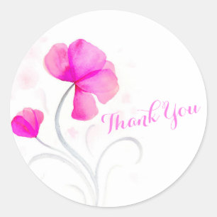 Watercolor flower pink wedding thank you sticker