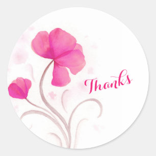 Watercolor flower pink wedding thanks sticker