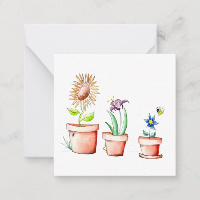Watercolor Flower Pots Note Cards (Front)