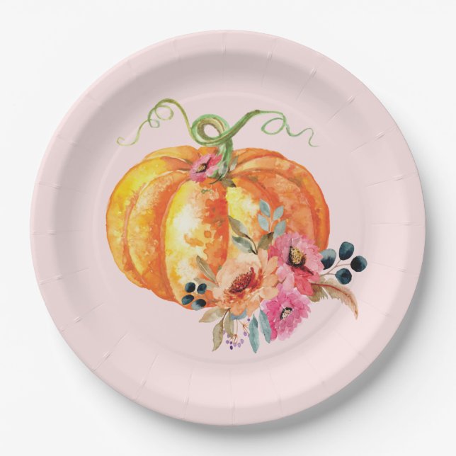 Watercolor Flower Pumpkin Plate (Front)