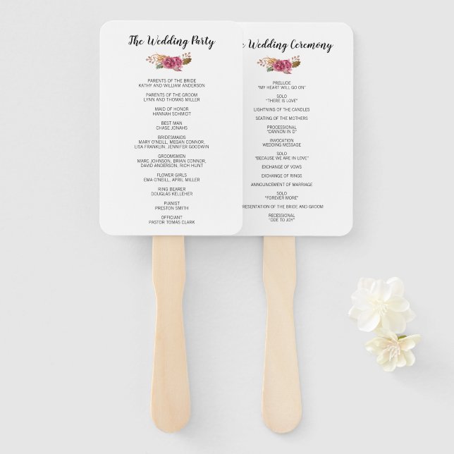 Watercolor Flower Rustic Country Bohemian Program Hand Fan (Front and Back)