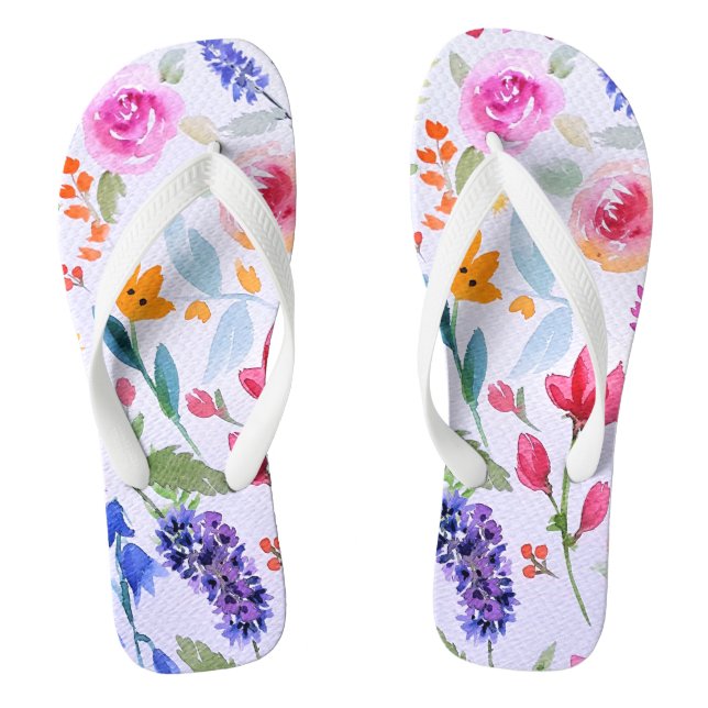 Watercolor Flower Sampler Pattern Flip Flops (Footbed)
