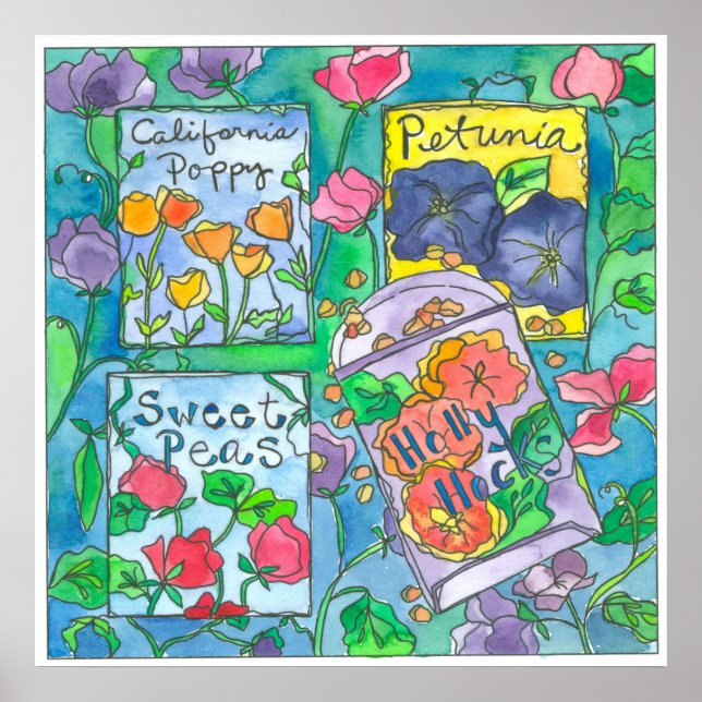 Watercolor Flower Seed Packets Poster (Front)
