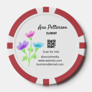 Watercolor flower shop business add name florist q poker chips
