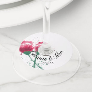 Watercolor Flower Splash Floral - Couple Name Wine Glass Tag