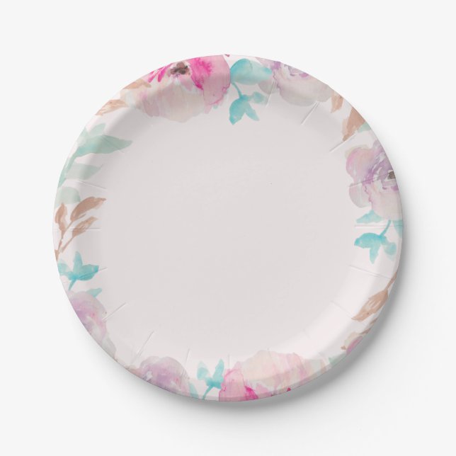 Watercolor Flower Spring Wedding Paper Plates (Front)