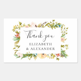 Watercolor flower. Summer floral wedding thank you Rectangular Sticker