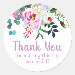 Watercolor Flower Thank You Birthday Wedding Classic Round Sticker