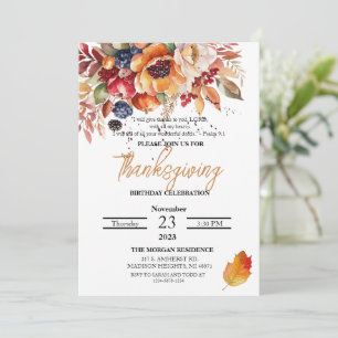 Watercolor Flower Verse Thanksgiving Birthday Invitation