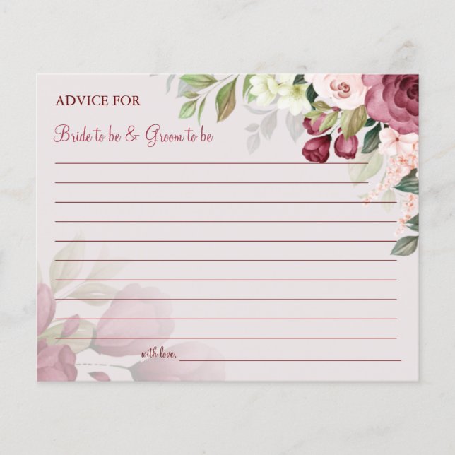 Watercolor Flower Wedding Advice card shower (Front)