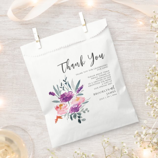 Watercolor Flower Wedding Favour Bags (Clipped)