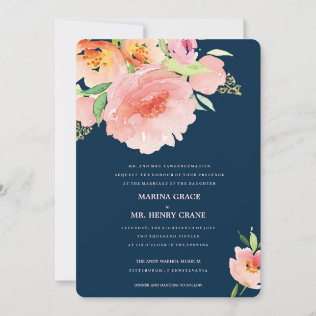 watercolor flower wedding invitation •  MARINA (Front)