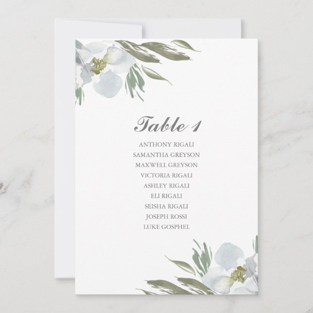 Watercolor Flower Wedding Seating Table Plan Invitation (Front)