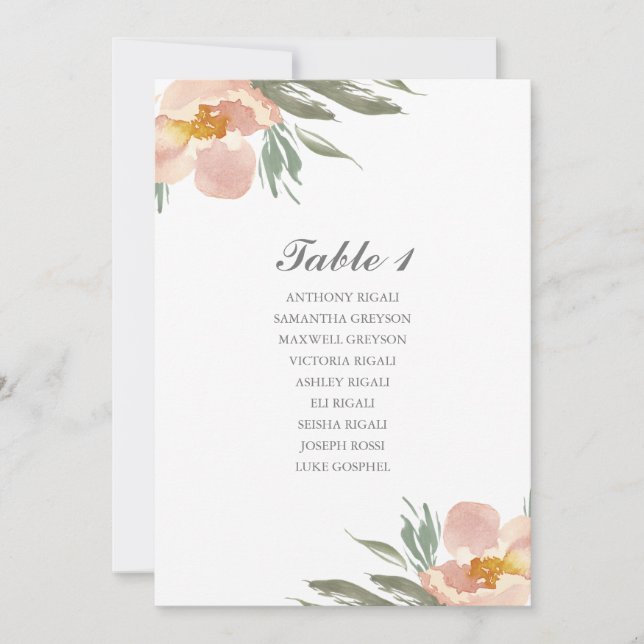 Watercolor Flower Wedding Seating Table Plan Invitation (Front)