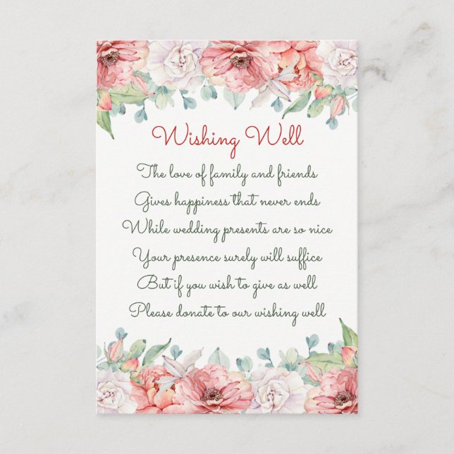 Watercolor Flower Wedding Wishing Well Cards (Front)