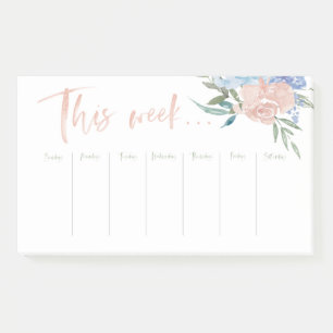 Watercolor flower weekly calendar post-it notes