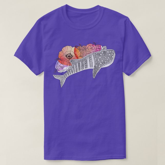 Watercolor Flower Whale Shark T-Shirt (Design Front)