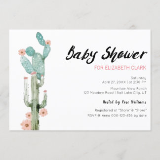 Watercolor Flowering Cactus Baby Shower Invitation