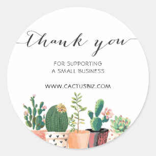 Watercolor Flowering Cactus Pots Custom Thank You Classic Round Sticker