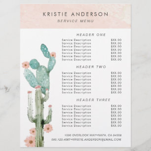Watercolor Flowering Cactus Pricing & Services Flyer