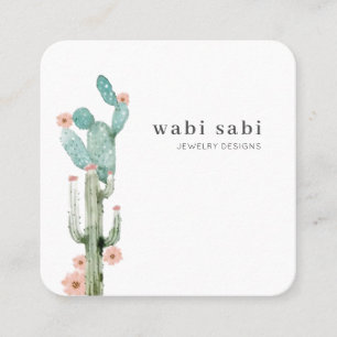 Watercolor Flowering Cactus Social Media Square Business Card