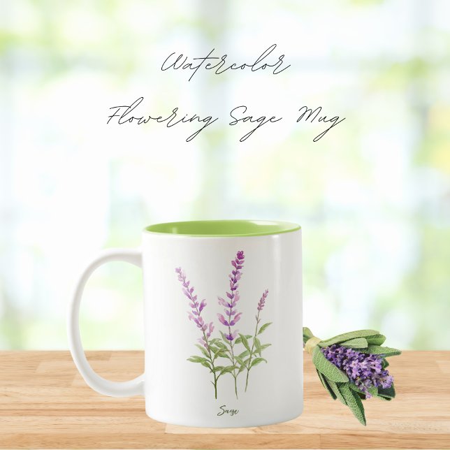 Watercolor Flowering Sage Herb Two-Tone Coffee Mug (Creator Uploaded)