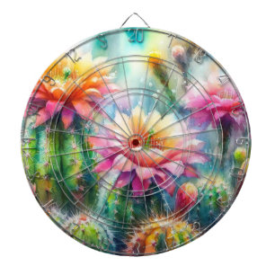 Watercolor Flowering Succulent Cacti Dartboard