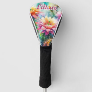Watercolor Flowering Succulent Cacti Personalised Golf Head Cover