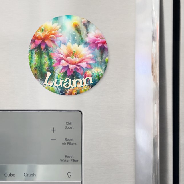 Watercolor Flowering Succulent Cacti Personalised Magnet (In Situ (Fridge))