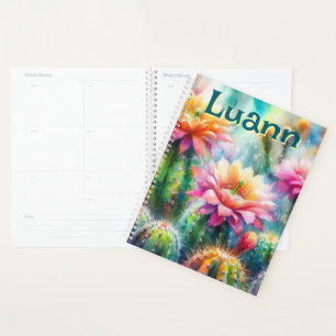 Watercolor Flowering Succulent Cacti Personalised Planner