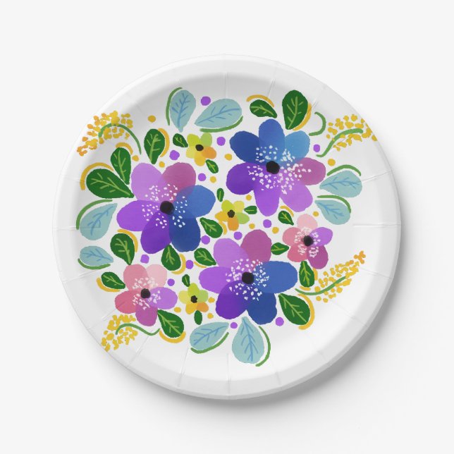 Watercolor Flowers 03 Custom Paper Plates 7" (Front)