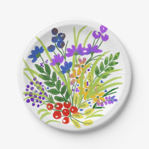 Watercolor Flowers 05 Custom Paper Plates 7"