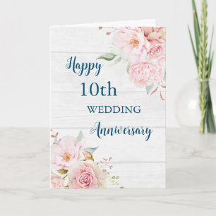 Watercolor Flowers 10th Wedding Anniversary Card