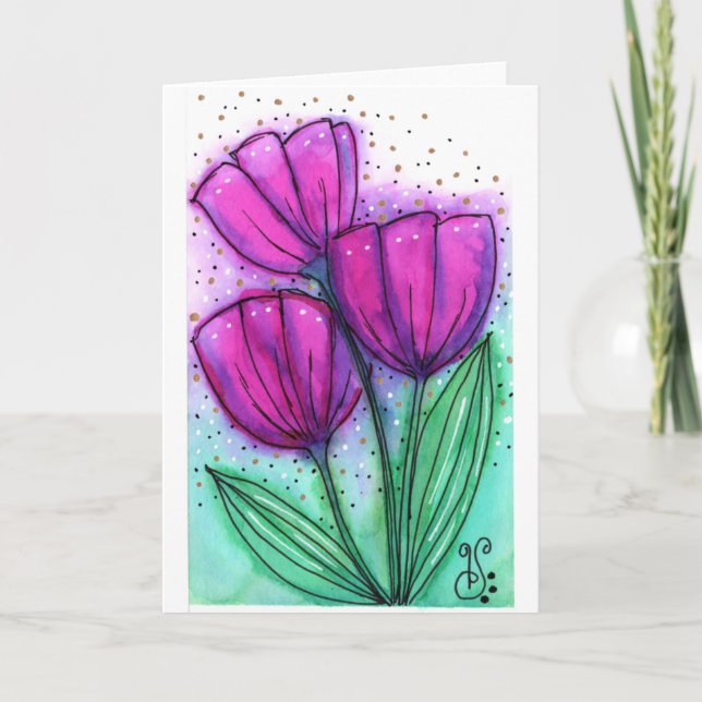 Watercolor Flowers 1 Blank Note Card (Front)