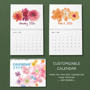 Watercolor Flowers 2026 Calendar   Elegant Floral 