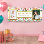 Watercolor Flowers, 2 Photo Custom Text Birthday B Banner<br><div class="desc">Make your event extra special with this custom banner featuring 2 photos and personalised text set against a pretty watercolor floral background.  Perfect for a  birthday party,  bridal or baby shower,  anniversary,  retirement party and more.</div>