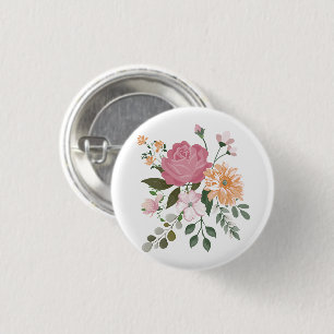 Watercolor flowers  3 cm round badge