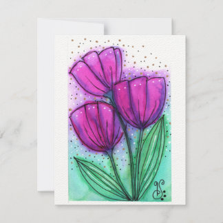 Watercolor Flowers-4 (4.25”x5.5”)  Flat Note Card
