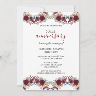 watercolor flowers 50th wedding anniversary  invitation