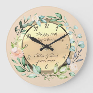 Watercolor  Flowers 50th Wedding Anniversary Large Clock