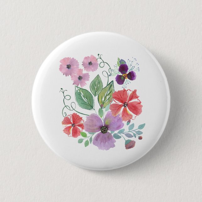 Watercolor flowers . 6 cm round badge (Front)