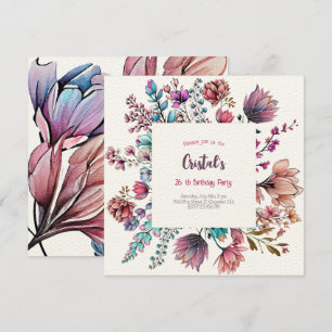 Watercolor Flowers adults Birthday invitation